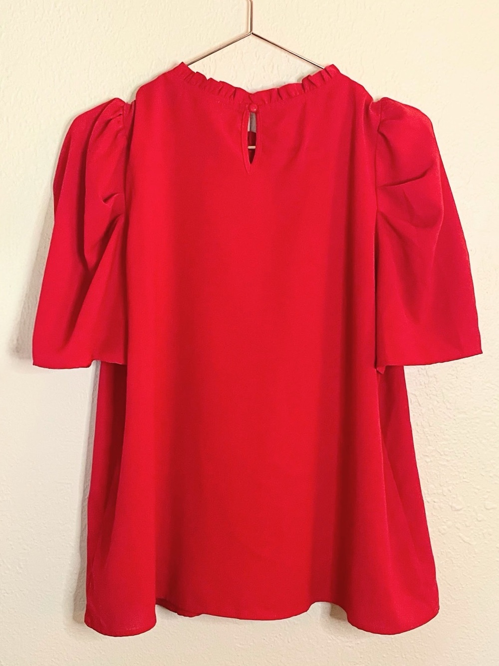 Savanna Jane Red Puff Sleeve Ruffle Neck Blouse Large - Picture 4 of 7